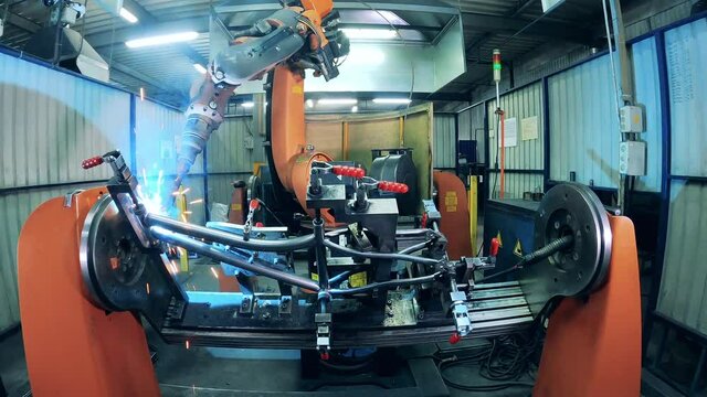 Bicycle frame being welded via modern automated machine