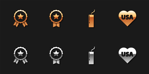 Set Medal with star, , Dynamite bomb and USA Independence day icon. Vector.