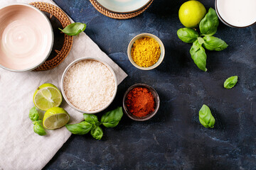 Ingredients for making a bowl of yellow curry