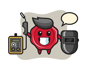 Character mascot of sealing wax as a welder