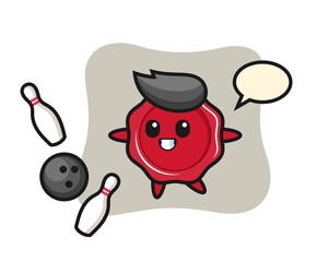 Character cartoon of sealing wax is playing bowling