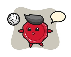 Character cartoon of sealing wax is playing volleyball