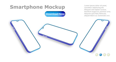 A collection of smartphones at different angles. Mobile phones isolated on white background, different sides of the Mockups. Smartphone generic device. 3D realistic gadgets. Rotated position. Vector