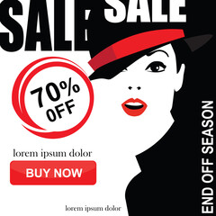 Sale banners with fashion woman in style pop art. 