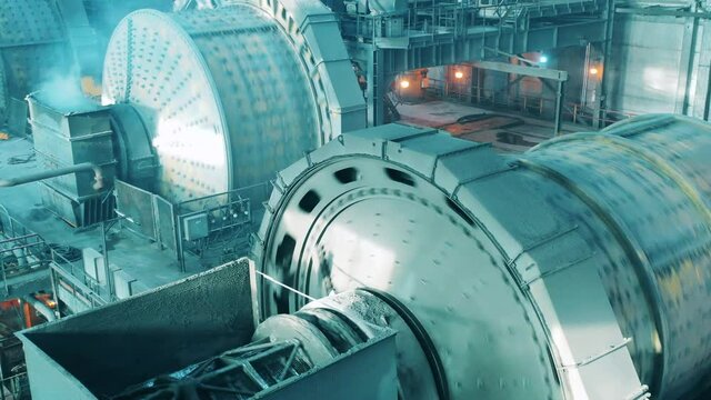 Mineral grinding mills are rotating while working