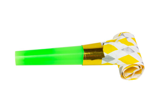 Carnival bright festive noisemaker or party whistle horn isolated on the white background