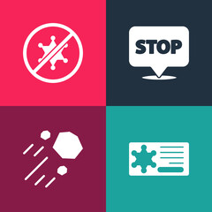 Set pop art Police badge, Flying stone, Protest and icon. Vector.