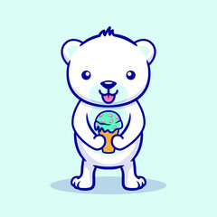 Cute Happy Bear with ice cream illustration