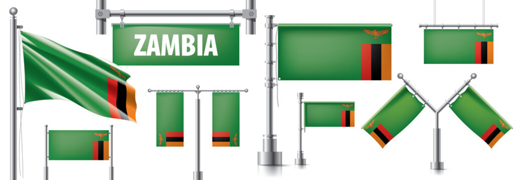 Vector set of the national flag of Zambia in various creative designs