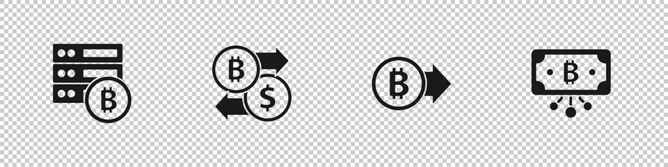 Set Server bitcoin, Cryptocurrency exchange, Bitcoin and with circuit icon. Vector.
