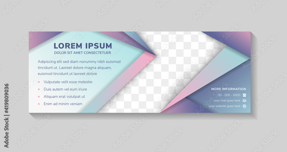 Poster abstract horizonal banner design template use paper cut style with arrow shape for photo space. comb