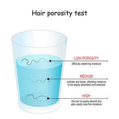 hair porosity test. Hair float in glass with water. - obrazy, fototapety, plakaty