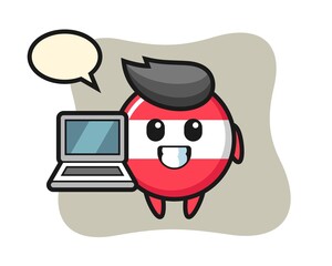 Mascot illustration of austria flag badge with a laptop