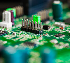 Macro Close up of connector pins on PC circuit board
