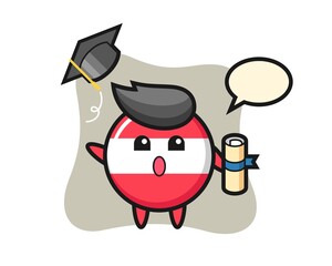 Illustration of austria flag badge cartoon throwing the hat at graduation