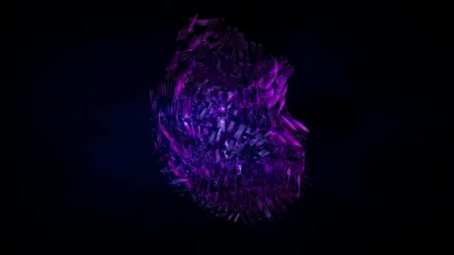 Abstract background 3D animation shiny stripes regular geometry structure appears builds up and transforms in space loop.