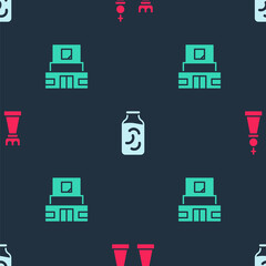 Set Chess, Pickled cucumbers in a jar and Mausoleum of Lenin on seamless pattern. Vector.