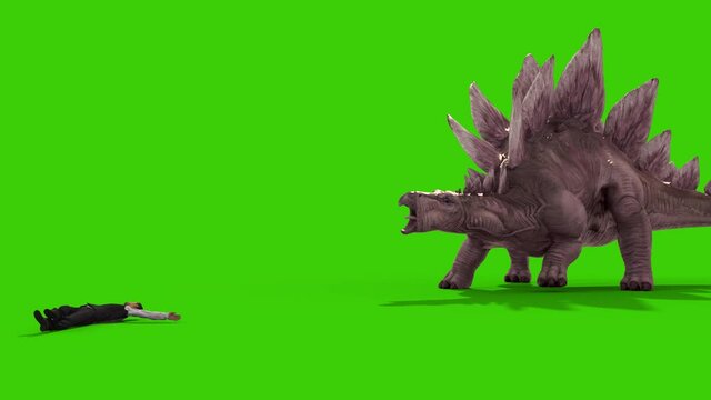 Green Screen Business Man Runs Away from a Dinosaur Back 3D Rendering Animation 4K