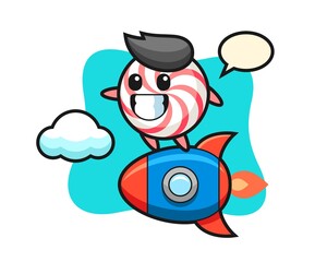 Candy mascot character riding a rocket