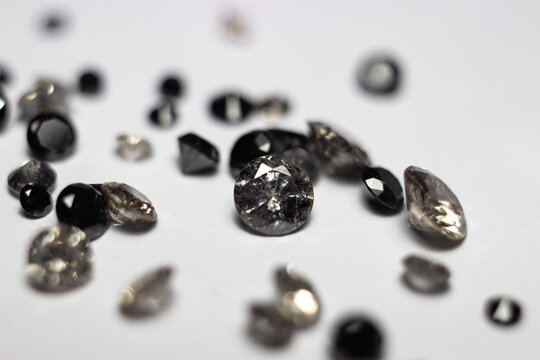 Natural Salt and Pepper Diamonds. Brilliant Cut Gemstones. Faceted