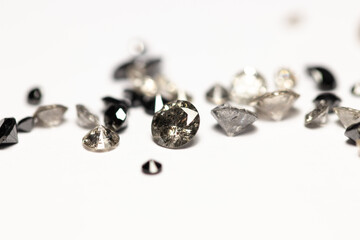 Natural Salt and Pepper Diamonds. Brilliant Cut Gemstones. Faceted