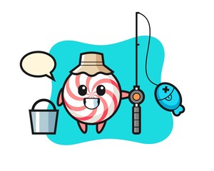 Mascot character of candy as a fisherman