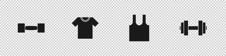 Set Dumbbell, T-shirt, Sleeveless and icon. Vector.