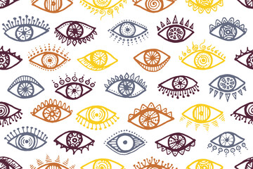 Hand drawn human eyes cute endless ornament.