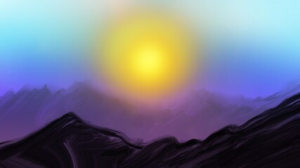 Landscape painting , sunrise over the mountains