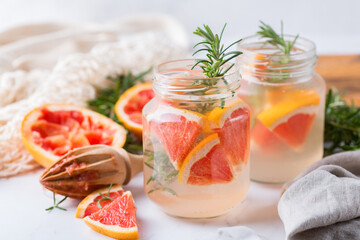 Hard seltzer cocktail with grapefruit and rosemary