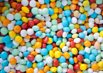 Top view of colorful candies, full frame shoot