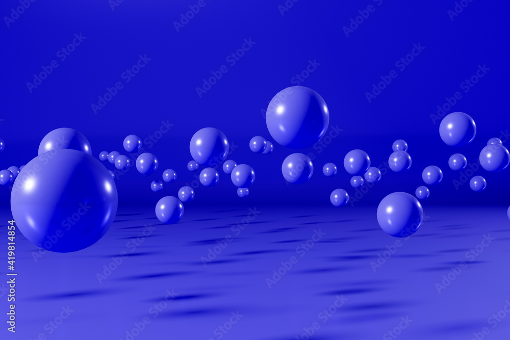 Poster violet balls flying on a violet background. abstract 3d rendering scene