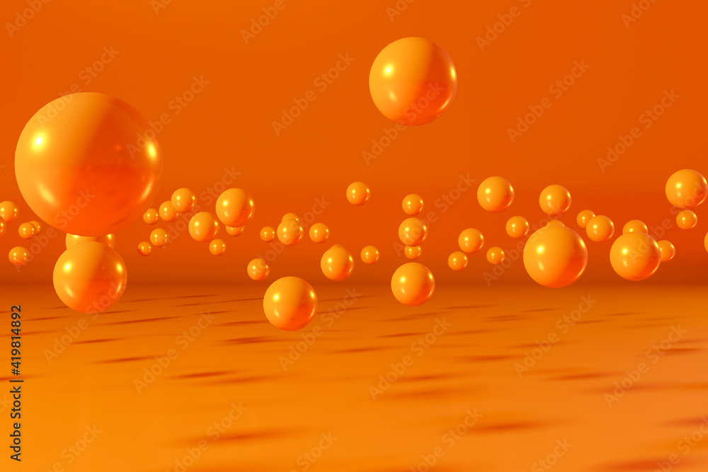 Poster orange balls floating above orange background. abstract 3d rendering scene