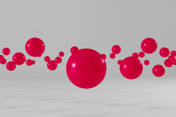 Pink balls flying on a white background. Abstract 3d rendering scene