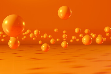 Orange balls floating above orange background. Abstract 3d rendering scene