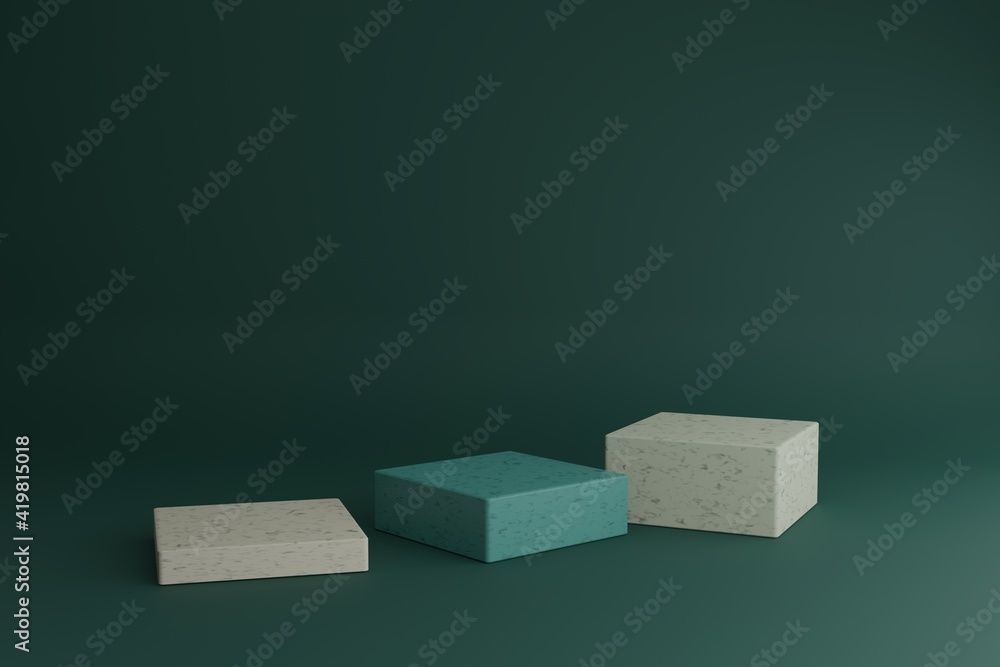 Poster blank showcase mockup with simple geometric 3d elements. empty podiums for cosmetic product presenta