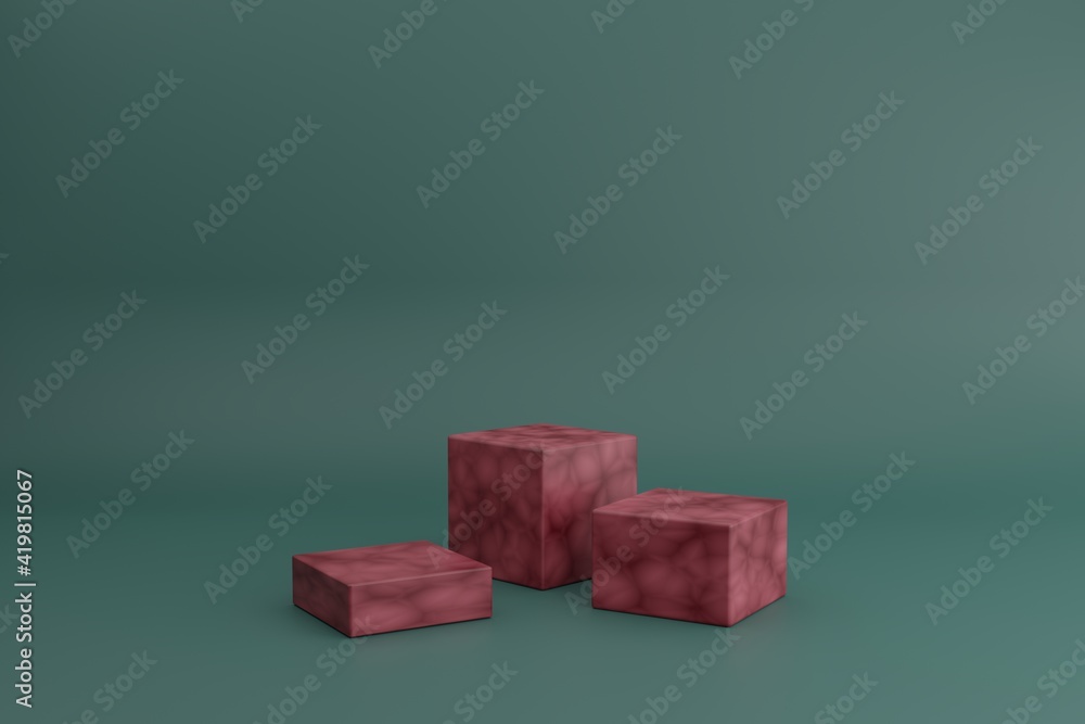 Poster 3d modeling scene with cubes or boxes in calm pastel colors. empty podiums for cosmetic product pres
