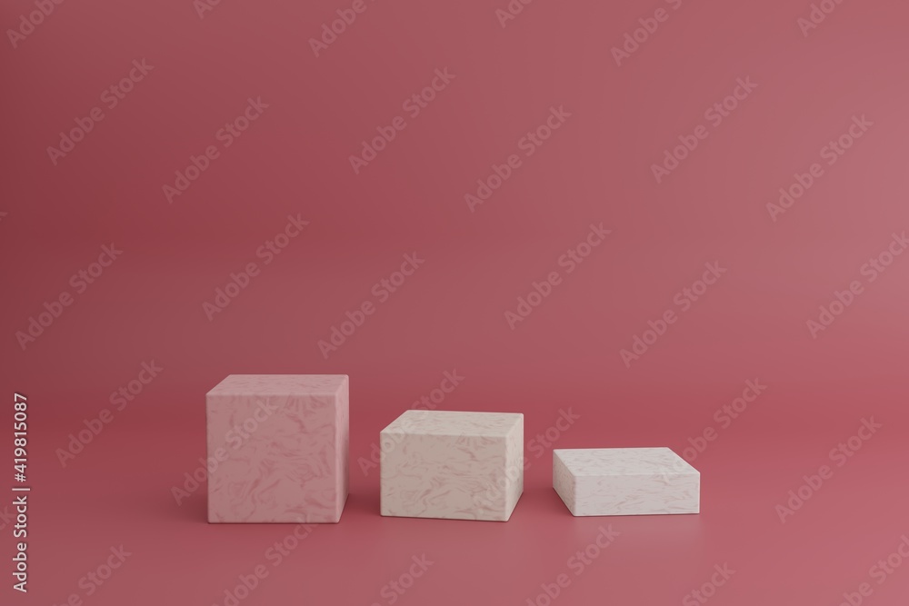 Poster 3d modeling scene with cubes or boxes in calm pastel colors. empty podiums for cosmetic product pres