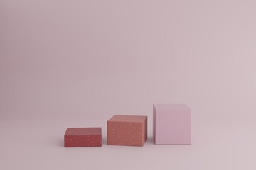 Empty 3d podiums for cosmetic product presentation. Blank showcase mockup with simple geometric elements. 3d modeling scene with geometric shapes in calm pastel colors