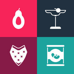 Set pop art Beans in can, Poncho, Margarita cocktail and Avocado icon. Vector.