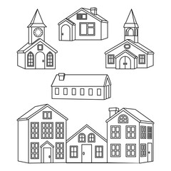 Black and white village houses set