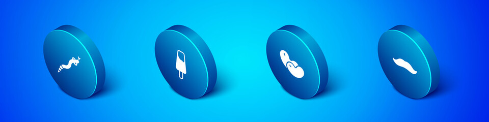 Set Isometric Snake, Beans, Mustache and Popsicle ice cream icon. Vector.