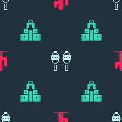 Set Cactus, Maracas and Chichen Itza in Mayan on seamless pattern. Vector.
