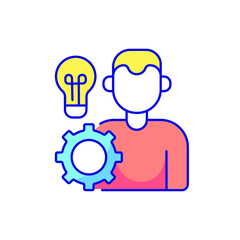 Obraz premium Student knowledge concept color icon. Education. Creative. Idea concept with light bulb and gear. Vector isolated illustration