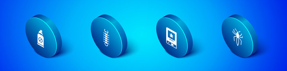 Set Isometric Spray against insects, Book about, Spider and Centipede icon. Vector.