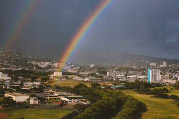 Naklejka na ściany i meble Rainbow in the sky, Honolulu, Oahu, Hawaii | Nature Landscape Travel