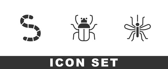 Set Worm, Stink bug and Mosquito icon. Vector.
