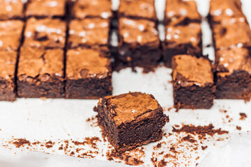 Delicious homemade brownies cut into squares