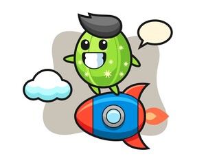 Cactus mascot character riding a rocket
