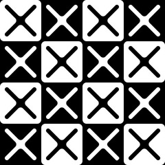 Checkered Crosses. Abstract Seamless Pattern Crosses. Vector. Chess Crosses Pattern. Black And White Colors. Rounded Frame.